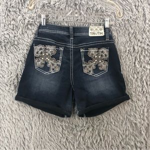 Truth Shorts Womens 13 Honest Low Rise Fit Embellished Studded Roll Cuff Denim